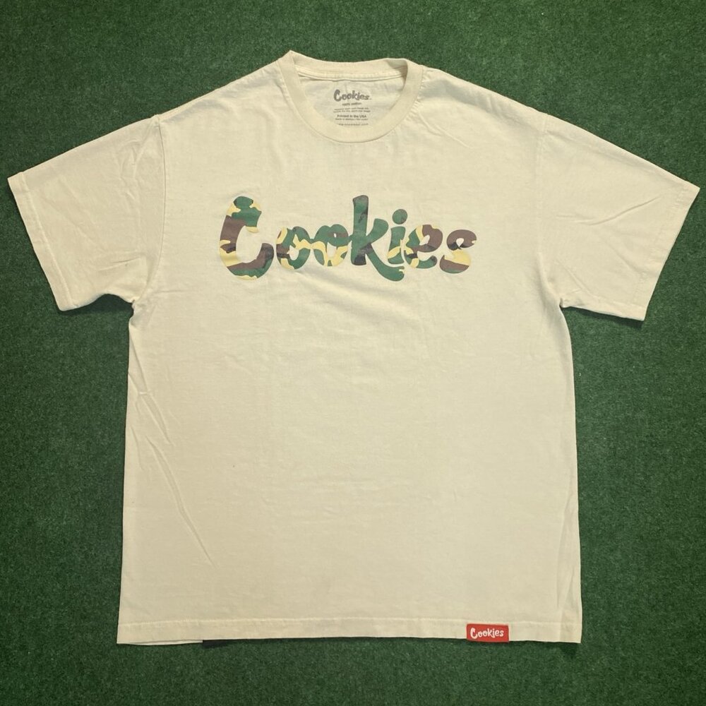 Men’s Cookies Camouflage SPELLOUT T-Shirt Beige Large